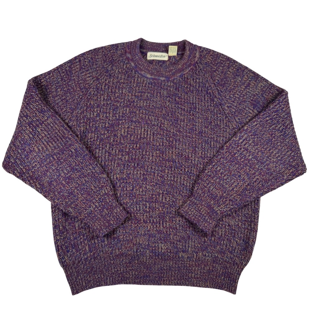 Vtg St Johns Bay Mens XL Purple Marled Knit Crewneck Sweater Raglan Grandpa